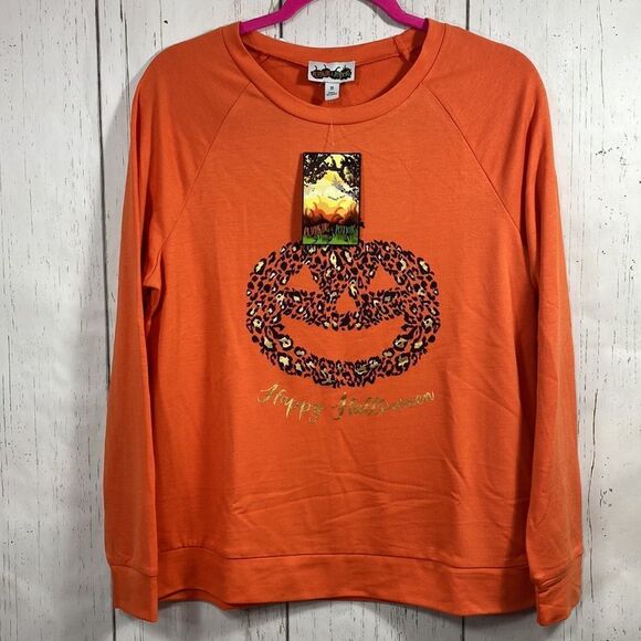 Pumpkins & Potions Happy Halloween Leopard Pumpkin Sweatshirt Orange Size M - Picture 5 of 12